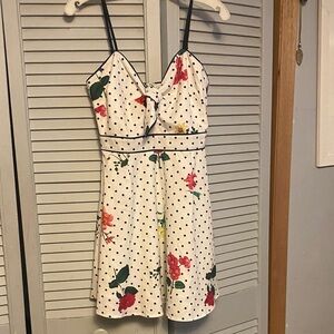 White Polka Dot Floral Mini Dress with Spaghetti Straps size small